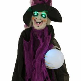 6.5-ft. Hanging Witch, Indoor/Covered Outdoor Halloween Decoration, LED Green Eyes, Poseable, Battery-Operated, Harriett - Haunted Hill Farm HHWITCH-26HLS