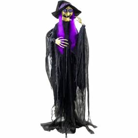 6-Ft. Belladonna the Purple-Haired Witch with Animated Eyes, Indoor or Covered Outdoor Halloween Decoration, Battery Operated - Almo HHWITCH-36FLSA