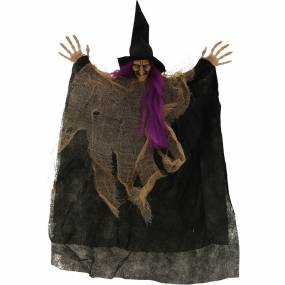 Set of Three 1.5-ft. Hanging Witches, Multi-Color Hair, Poseable - Haunted Hill Farm HHWITCH-36H