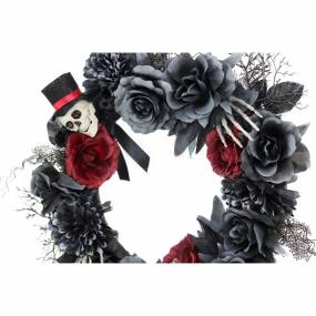 1.4-ft. Wreath with Skull and Hands, Indoor/Covered Outdoor Halloween Decoration - Haunted Hill Farm HHWTHSKL-3