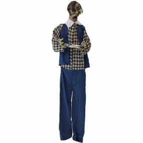 6.25-ft. Zombie Waiter, Indoor/Covered Outdoor Halloween Decoration, LED Purple Eyes, Poseable, Battery-Operated, Timmy - Haunted Hill Farm HHWTR-1FLSA