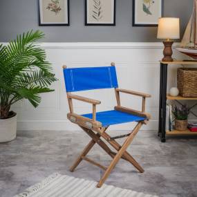 Solid Teak Director's Chair with Pacific Blue Seat Covers - Sanded Finish - Whitecap 60043