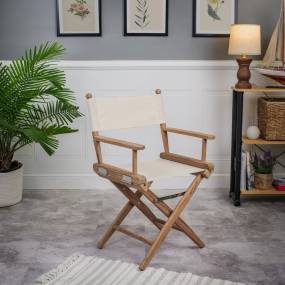 Solid Teak Director's Chair In Sanded Finish with Natural Seat Covers - Whitecap 60046