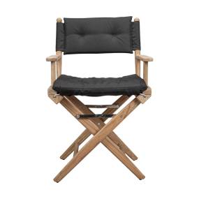 Solid Teak Director's Chair In Sanded Finish with Black Cushion Seat Covers - Whitecap 61046