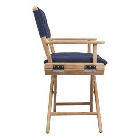 Solid Teak Director's Chair in Sanded Finish with Navy Cushion Seat Covers - Whitecap 61047
