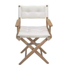 Solid Teak Director's Chair in Sanded Finish with Crème Cushion Seat Covers - Whitecap 61048