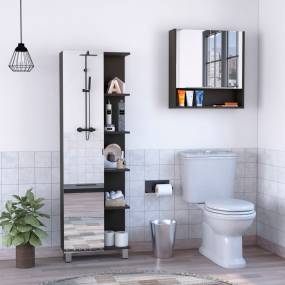 Tucker 2 Piece Bathroom Set, Tatacoa Medicine Cabinet + Venus Mirrored Linen Cabinet, Black – Depot E-Shop CBAT16