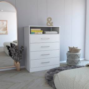  Kairo Dresser, Four Drawers, One Shelf, Superior Top, White – Depot E-Shop DE-CLB5569