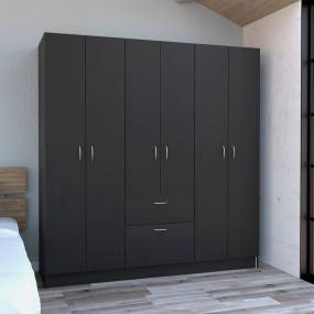  Kibo 6 Doors Armoire, One Drawer, Rod, Seven Interior Shelves, Black / White – Depot E-Shop DE-CLW5954