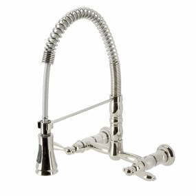 Gourmetier GS1246AL Heritage Two-Handle Wall-Mount Pull-Down Sprayer Kitchen Faucet, Polished Nickel - Kingston Brass GS1246AL
