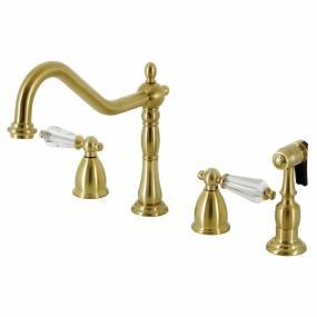 Kingston Brass KB1797WLLBS Wilshire Widespread Kitchen Faucet with Brass Sprayer, Brushed Brass - Kingston Brass KB1797WLLBS