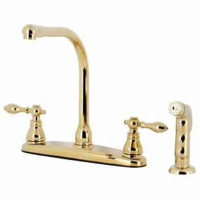 Kingston Brass KB712ACLSP American Classic Centerset Kitchen Faucet with Side Sprayer, Polished Brass - Kingston Brass KB712ACLSP
