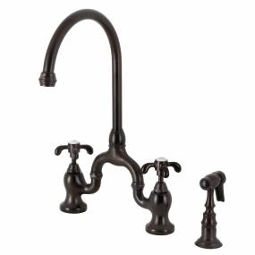 Kingston Brass KS7795TXBS French Country Bridge Kitchen Faucet with Brass Sprayer, Oil Rubbed Bronze - Kingston Brass KS7795TXBS