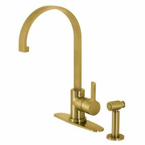 Kingston Brass LS8713CTLBS Continental Single-Handle Kitchen Faucet with Brass Sprayer, Brushed Brass - Kingston Brass LS8713CTLBS