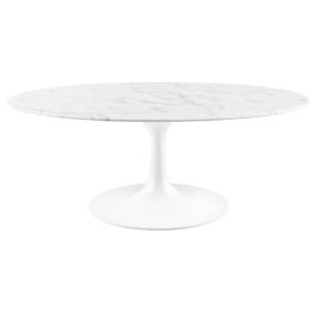 Lippa 42" Oval Artificial Marble Coffee Table - East End Imports EEI-1140-WHI
