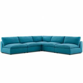 Commix Down Filled Overstuffed 5-Pc Sectional Sofa Set in Teal - East End Imports EEI-3360-TEA