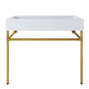 Redeem 40" Wall-Mount Gold Stainless Steel Bathroom Vanity - East End Imports EEI-5544-GLD-WHI