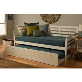 Boho Daybed - Trundle Bed - White Finish - Linen Aqua Mattresses - Kodiak Furniture BODBTBWHTMLAQU4