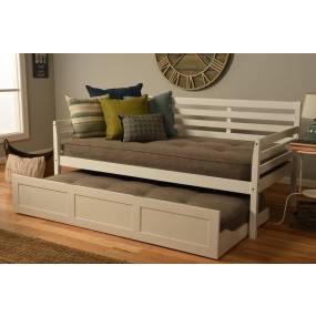 Boho Daybed - Trundle Bed - White Finish - Linen Stone Mattresses - Kodiak Furniture BODBTBWHTMLSTN4
