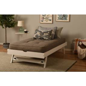 Pop Up Bed in White with Linen Stone Mattress - PUWHLSTN2