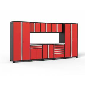 Pro Series Red 9 Piece Set (Split Cabinet, LWT, LWWB, 84" SS) - New Age Products 52362