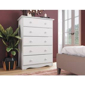 100% Solid Wood Five Drawer Chest, White - Palace Imports 53101