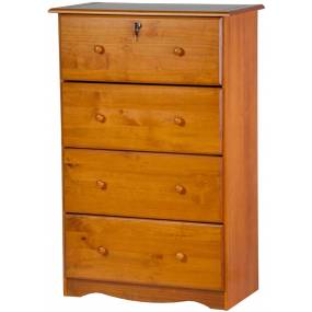 100% Solid Wood 4-Jumbo Drawer Chest with Lock, Honey Pine  - Palace Imports 5344