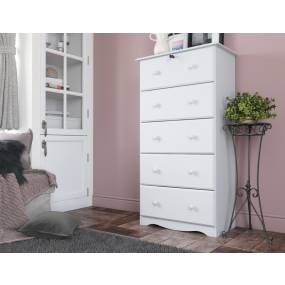 100% Solid Wood 5-Jumbo Drawer Chest with Lock, White - Palace Imports 5351