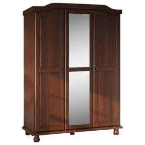 100% Solid Wood Kyle 3-Door Wardrobe with Mirrored Door, Mocha - Palace Imports 8103M