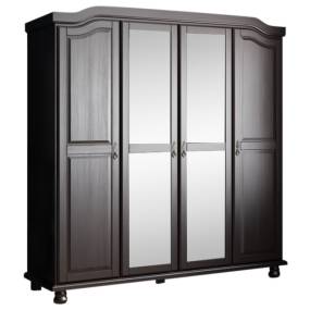 100% Solid Wood Kyle 4-Door Wardrobe with Mirrored Doors, Java - Palace Imports 8206M