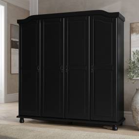 100% Solid Wood Kyle 4-Door Wardrobe, Black – Palace Imports 8207D