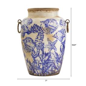 10.5in. Nautical Ceramic Urn Vase - Nearly Natural 0723-S1