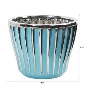 7.5in. Turquoise Vase with Silver Trimming - Nearly Natural 0752-S1