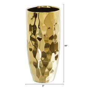 10in. Designer Gold Cylinder Vase - Nearly Natural 0761-S1