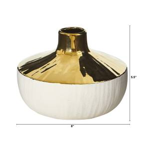8in. Elegance Ceramic Decorative Vase with Gold Accents - Nearly Natural 0766-S1