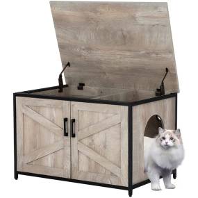 Cat Litter Box Enclosure with Frame Open Top, Weathered Grey - Unipaws - UH5153