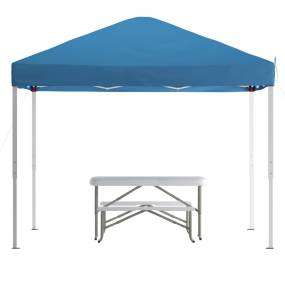 10'x10' Blue Pop Up Event Canopy Tent with Carry Bag and Folding Bench Set - Portable Tailgate, Camping, Event Set [JJ-GZ10103-BL-GG] - Flash Furniture JJ-GZ10103-BL-GG