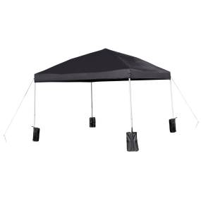 10'x10' Black Pop Up Event Straight Leg Canopy Tent with Sandbags and Wheeled Case [JJ-GZ1010PKG-BK-GG] - Flash Furniture JJ-GZ1010PKG-BK-GG