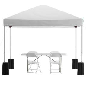 10'x10' White Pop Up Canopy Tent with Wheeled Case and 6-Foot Bi-Fold Folding Table with Carrying Handle - Tailgate Tent Set [JJ-GZ10PKG183Z-WH-GG] - Flash Furniture JJ-GZ10PKG183Z-WH-GG