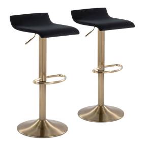 Ale Contemporary Adjustable Height Barstool with Swivel in Gold Brushed Metal and Black Velvet with Oval Footrest - Set of 2 - Lumisource BS-ALE BAUVBK2