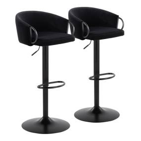 Claire Contemporary Adjustable Barstool with Swivel in Black Metal and Black Velvet with Oval Footrest - Set of 2 - Lumisource BS-CLAIREV-OVL2 BKBKBK2