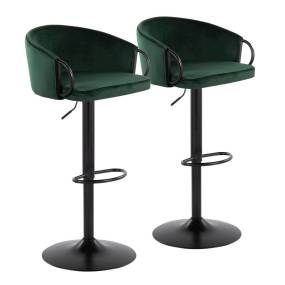 Claire Contemporary Adjustable Barstool with Swivel in Black Metal and Green Velvet with Oval Footrest - Set of 2 - Lumisource BS-CLAIREV-OVL2 BKBKGN2