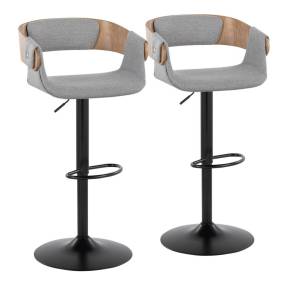 Elisa Mid-Century Modern Adjustable Barstool with Swivel in Black Metal, White Washed Wood and Grey Fabric with Oval Footrest - Set of 2 - Lumisource BS-ELISA-OVL2 BKWWGY2