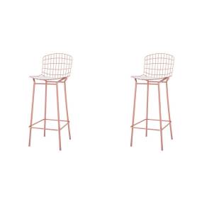 Madeline 41.73" Barstool, Set of 2 with Seat Cushion in Rose Pink Gold and White - Manhattan Comfort 65-2-198AMC6