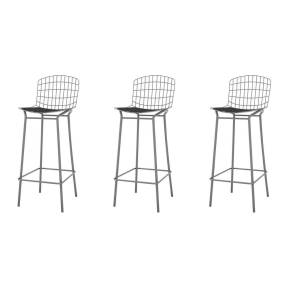Madeline 41.73" Barstool, Set of 3 with Seat Cushion in Charcoal Grey and Black - Manhattan Comfort 65-3-198AMC7