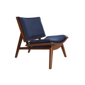 New Ridge Home Goods Modern Square Wood Slipper Accent Chair for Living Room or Bedroom, Navy/Black Upholstery With Walnut Finish - New Ridge 72154-C255