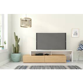  Tonik TV Stand In 72-inch In Natural Maple & White - Nexera 112039