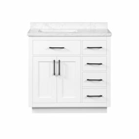 OVE Decors Athea 36 in. Single Sink Bathroom Vanity with Cultured Marble Countertop, White Finish With Power Bar and Black Hardware - Ove Decors 15VVA-ALON36-007EI
