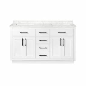 OVE Decors Athea 60 in. Double Sink Bathroom Vanity with Cultured Marble Countertop, White Finish With Power Bar and Black Hardware - Ove Decors 15VVA-ALON60-007EI
