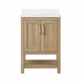 Ove Decors Vegas 24" Single Sink Bathroom Vanity Set with Countertop, Fully-Assembled | Ceramic Sink and Backsplash Included | 02 Doors, 01 Drawer, 24 inches, White Oak - Ove Decors 15VVA-CHAR24-124TS